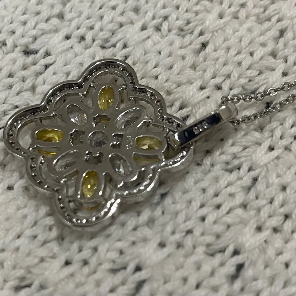 Natural oval yellow citrine with white sapphire bridal set. 925 sterling sliver - Picture 6 of 10